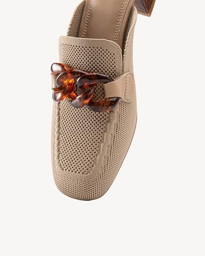 Image of NEWBELLA Mousse Fit Women Flat Mules Commute Pointed Toe Mules Flats Slip On Slides Walking Shoes, Beige 9