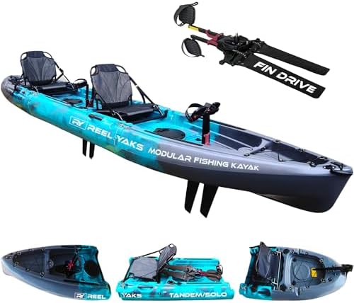14ft Raptor Reel Yaks Modular Kayak| Go Tandem or Solo | Fin Drive Pedal Fishing Kayak | 520lbs Capacity | 3 Piece
