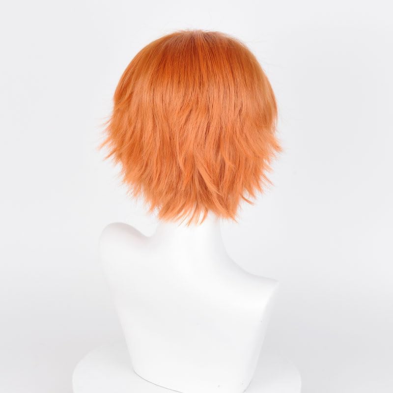 Image of LABEAUTE Unisex Short Orange Cosplay Wig Male Man Woman With Bangs Anime Fluffy Cosplay Hair Wigs for Party and Halloween for Gift + Free Cap