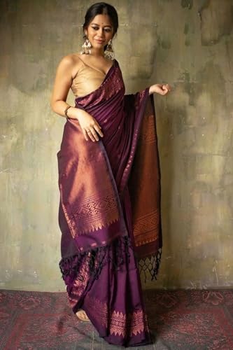 Image of SGF11 Women's Kanjivaram Soft Cotton Linen Silk Saree With Blouse Piece