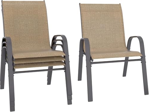 Image of Betterhood Patio Chairs Set of 4, Stackable Outdoor Dining Chairs Set with Breathable Seat Fabric, All-Weather Powder-Coated Metal Frame for Deck, Pool Side and Backyard, 350LBS Capacity (Khaki)