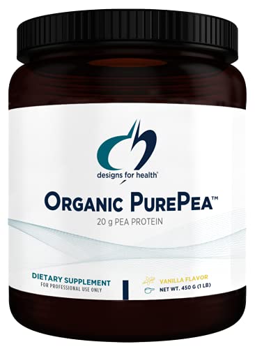 Designs for Health Organic PurePea - 20g Vegan Pea Protein, Organic + Non-GMO Natural Drink Mix Powder Supplement, Vanilla (15 Servings / 450g)