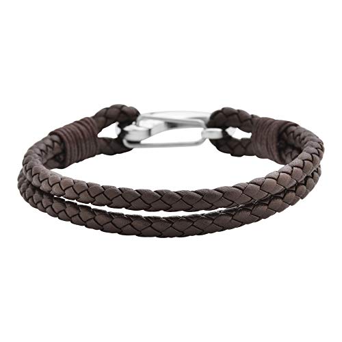 Edforce Braided Genuine Leather 2-Strand Cuff Bracelet with Stainless Steel Clasp2