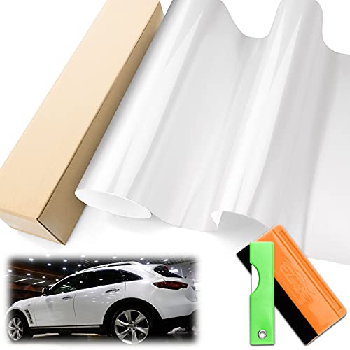 Free Tool Kit Gloss Pearl White To White Car Vinyl Wrap Self Adhesive Sticker Decal Sheet With Air Release Technology 12"X60" (1Ftx5Ft) #TOP1