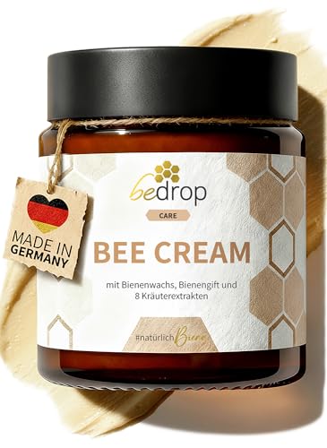 bedrop Bienengiftsalbe hochdosiert (kühlend & wärmend) - Bee Cream Bienengiftcreme mit Bienenwachs und 8 Kräuterextrakten, wie Aloe Vera, Ringelblume, Eukalyptus und Rosskastanie 100g