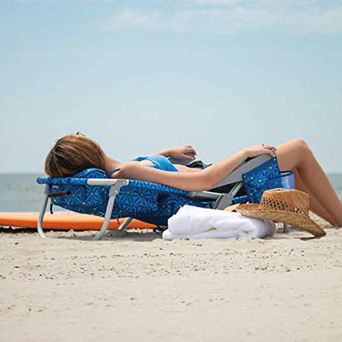 2 Tommy Bahama Backpack Cooler Chair with Storage Pouch and Towel Bar (Blue Weave and Blue Weave)