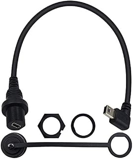 Duttek Mini USB Panel Mount Cable, Right Angled Mini USB Mount Extension Dash Flush Cable Male to Female for Car, Boat, Motorcycle, Truck Dashboard 30cm/12 Inch