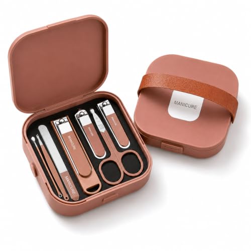 Kit de Manicure 8 em 1, Aço Inoxidável, Cortador de Unhas com Tesoura e Ferramentas para Pedicure, Estojo Portátil de Viagem