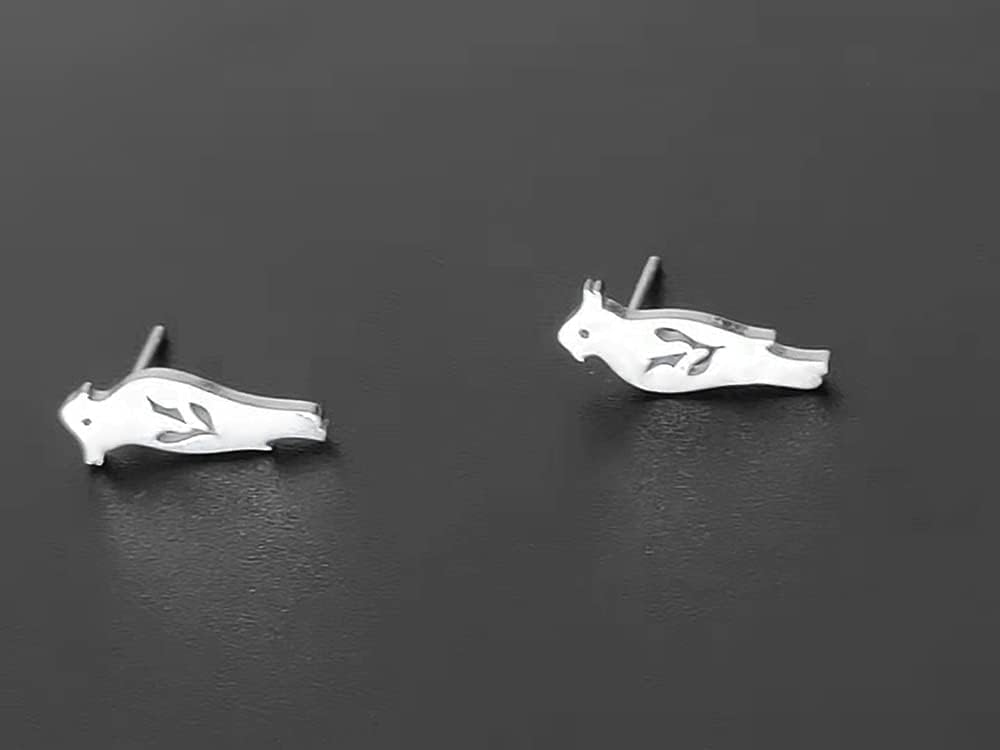 Cute Parrot Bird Stud Earrings for Women Stainless Steel Minimalist Small Animal Cartilage Earring Fashion Hollow Out Birthday Christmas Wedding Party Jewelry - Image 4