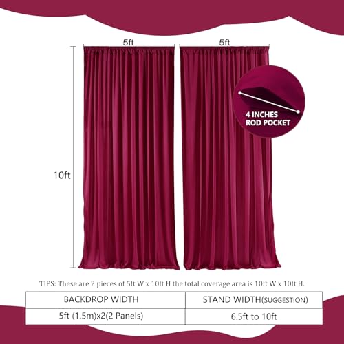 Image of 2 Panels Burgundy Backdrop Curtain, 10 x 10 Feet Polyester Background Curtains for Parties, Weddings, Baby Showers, Halloween, Christmas, Birthday Party Photoshoot Backdrop Curtains Decorations