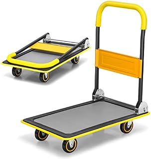 COSTWAY 150kg/300kg Folding Platform Trolley, Heavy Duty Hand Sack Truck with Handle, Rolling Flatbed Cart Dolly for Easy Transportation and Heavy Lifting (73 x 49 x 83cm, 150kg Capacity, Yellow)
