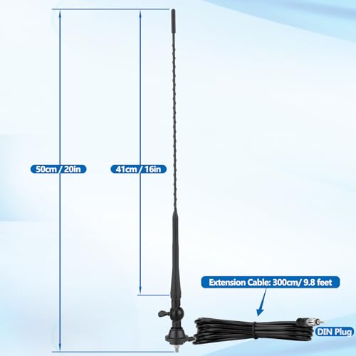 Image of Eightwood Car Radio Antenna 50cm, AM /FM Stereo Antenna Mast with Mount Base