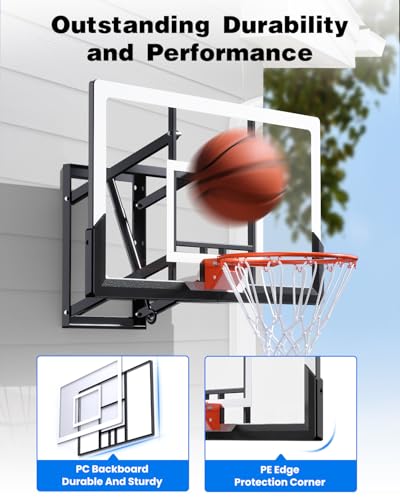 Wall Mounted Basketball Hoop 45in Basketball Hoop with Shatterproof Backboard, 7.5FT-10FT Height Adjustable,mountable Garage Mounted Outdoor