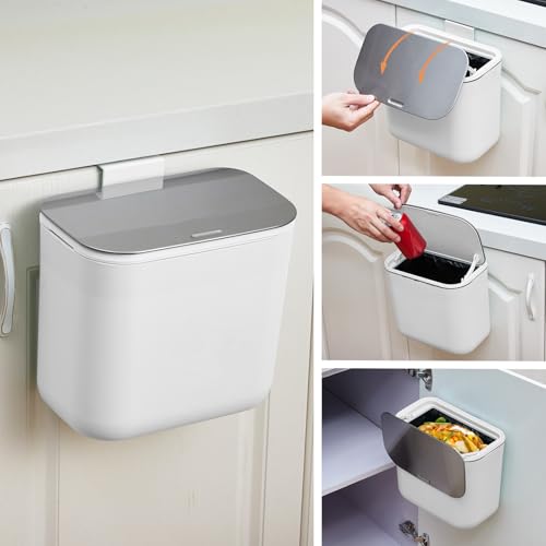 Caneca colgante para basura 1.8 gal/7L con tapa acero inox miniatura 7