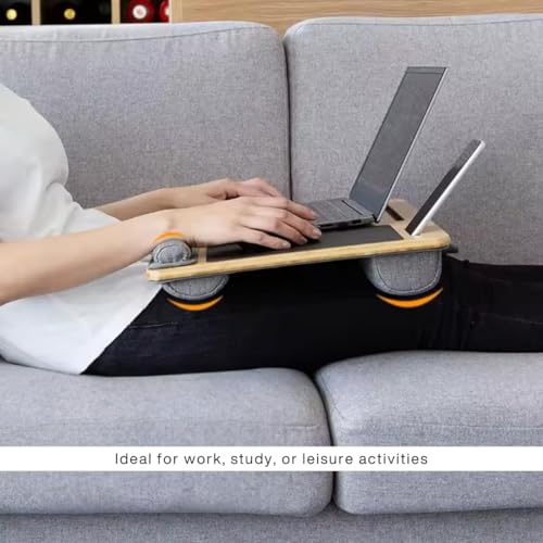 Image of Tarkan Lap Desk with Dual Cushion, Mobile Stand, Mouse Pad & Wrist Rest for Upto 15.6 Inch Laptop for Home, Office (Maple Wood)