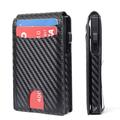 Generic Mens Slim Minimalist Wallet with Money Clip, Pop Up Card Holder, Carbon Fiber Black, RFID Blocking4