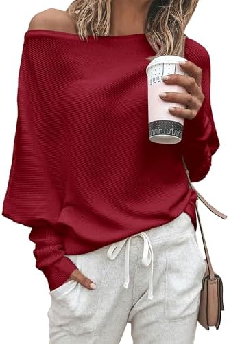 Zenlonr Women's Fall Sweaters 2025 Casual Long Batwing Sleeve Loose Off Shoulder Knit Pullovers Jumper Tops