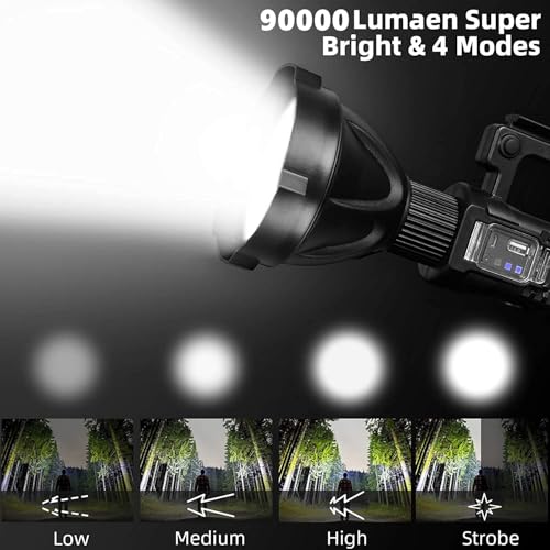 Image of Glaceon Rechargeable Spotlight Flashlight 100000 Lumens with Tripod IPX5 Waterproof Handheld Spotlight 4 Modes Search Light for Camping,Fishing,Hunting,Hiking,Emergency Other Outdoor Activities,Black