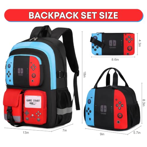 Image of 3PCS Boys Backpack for School Kids Schoolbag Teens Book Bag | Teen Boys Elementary Middle School Backpack College Student Bookbag with lunch box Children Waterproof Laptop Bag
