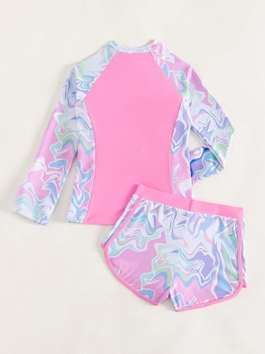 SEGT Girl's Floral Long Sleeve Rash Guard with Bikini Bottom 2 Piece Swimsuit Set2
