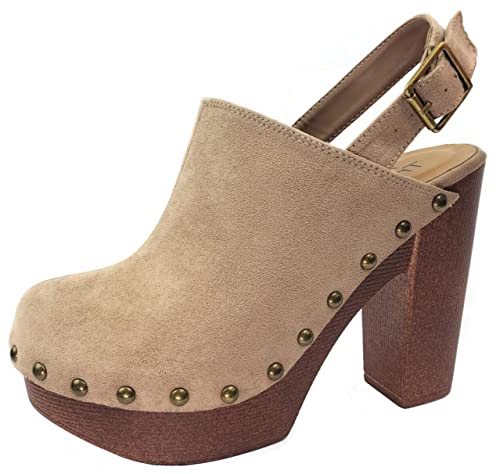 Trufox Women's Closed-Toe Clog Mule Sandals Faux Wood Sling-Back Strap, Sand, 8 #TOP25