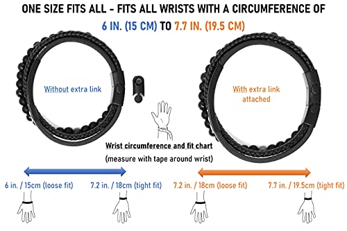 Kc Premium Men’s Beads Leather Bracelet Passion Lava Rock Stone Inspirational Engraved Adjustable Magnetic Clasp Stainless Steel Handmade Natural Cuff Bangle Braided Multi-Layer Wristband Blue Black #TOP4