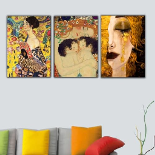 Impression sur toile Le Baiser Klimt lot de 3 cadres 20x30cm art mural salon