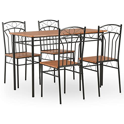 CFODOJ Juego de muebles de cocina y comedor, juego de comedor de 5 piezas MDF y acero marrón