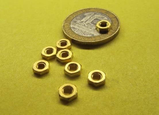 Brass Hex Nuts RH M3 x 0.5Thread x 5.5 mm W x 1.8 mm H 100 Pcs