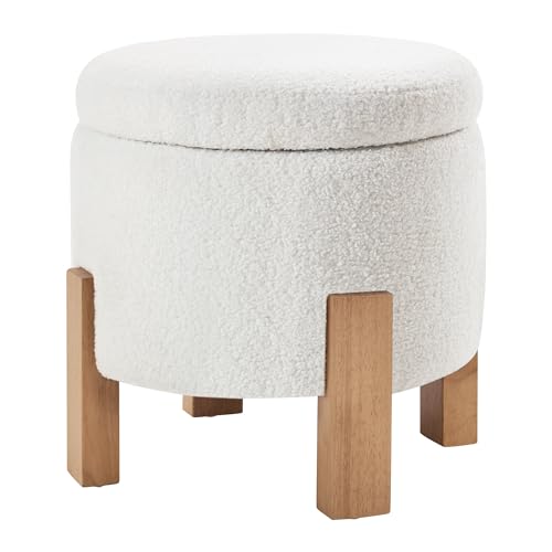 OSP Home Furnishings Annie Contemporary Storage Ottoman with Natural Finish Legs, Ivory Sherpa Fabric by OSP Home Furnishings - Used condition - US$33.94