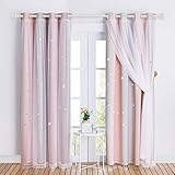 NICETOWN Kids Curtains for 84 inches Long, Baby Room Decor, Thermal Insulated Stylish Dressing White Sheer x Twinkle Star Blackout Drapes for Boy's Nursery (2 Pieces, Pink & Grey, Tie Backs Included)