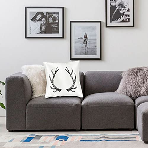 Throw Pillow Covers Reindeer Antlers Cotton Linen Cushion Covers White Boho Rustic Vintage Horn Christmas Sketch Black Hipster Tribal Abstract Home Decorative Throw Pillowcases 18×18 Inch Patio Sofa #TOP5