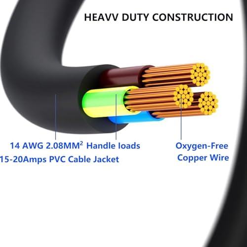 Outdoor Extension Cord with ON/Off Switch,Heavy Duty 14AWG SJTW Waterproof Short Power Cord,3 Prong Grounded Plug with 4-in-1 T-Blade Female Socket for Christmas Lights,Power Tools,Generator 1.5Ft by URANT - Image 3