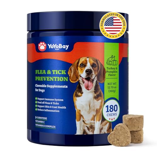 Image of Flea and Tick Prevention for Dogs Chewable - 180 Soft Chews, Turkey & Pumpkin Flavor - Dog Flea and Tick Treatment Chewable, Natural Defense - Dog Immune Support Supplement