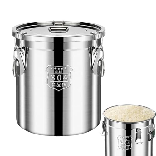 Bote de cocina – Recipiente hermético de acero inoxidable 304 | Cubo de almacenamiento de aceite de arroz a prueba de fugas de 12 litros, tambor de almacenamiento, cubo versátil para granos, pan