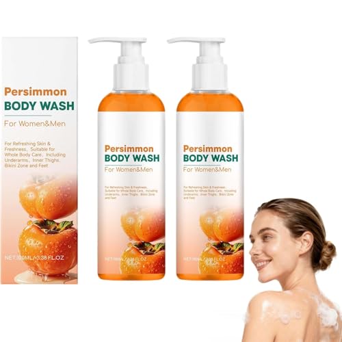 Persimmon Body Wash para hombre y mujer, gel de ducha refrescante con extracto de caqui, tocoferol y alantoína, limpieza profunda y eliminación de olores, hidratante y nutritivo para (2 unidades)