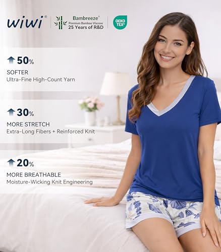 Image of WiWi Viscose from Bamboo Pajamas Set for Women Super Soft Short Sleeve Cooling Summer Plus Size Pjs Sets Sleepwear S-4X