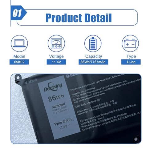 Image of 86Wh 69KF2 Laptop Battery Replacement for Dell XPS 15 9500 9510 9520