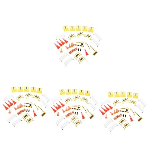 TEHAUX 4 Sets Educational Road Signs Set for Boys and Girls Traffic Barrier Toys Bright Lights Simulation Sign Toy