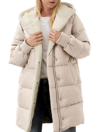 Ebifin Womens Winter Warm Coats Sherpa Fleece Lined Long Hooded Puffer Jacket Medium #TOP17