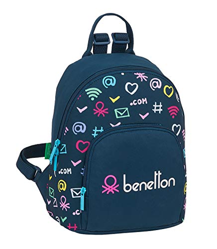 Safta Mini Mochila Benetton Dot Com,250X130X300Mm, Azul Marino/Multicolor, M