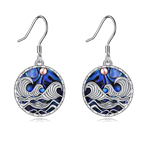 YFN Ocean Wave Dangle Earrings for Women Sterling Silver Abalone Shell Beach Jewelry for Women Sea Gifts (Abalone)