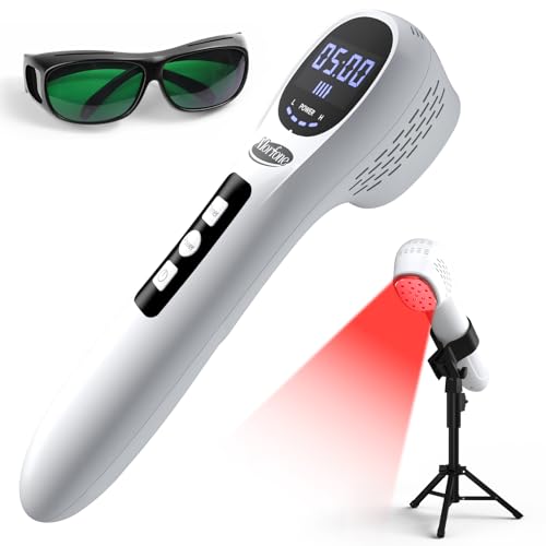 Morfone Rotlicht Handgerät 5x808nm + 12x650nm 3600mAh Tragbar Infrarotlampe 4 Modi Rotlichtlampe zur Muskel Ganzkörper & Gesicht für Menschen Haustiere Mit Schutzbrille & Ständer Weiß