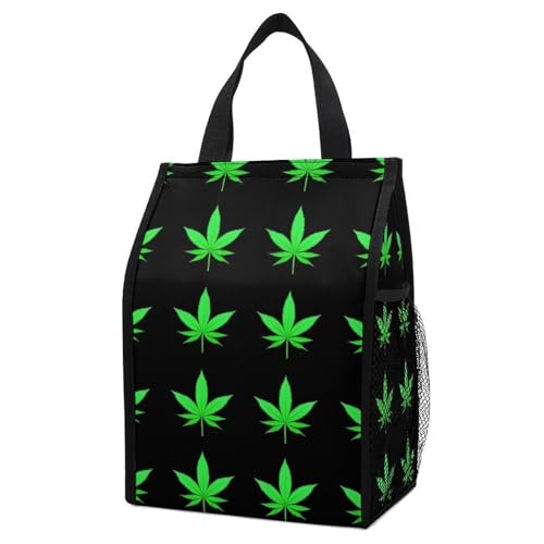 Anceky Bolsa térmica ligera para el almuerzo, con estampado de hojas de hierba, impermeable y plegable, con bolsillos de malla para aperitivos y bebidas.