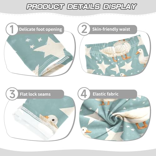 White Duck with Star Girls Leggings Athletic Pants Tights Stretch Bottom3