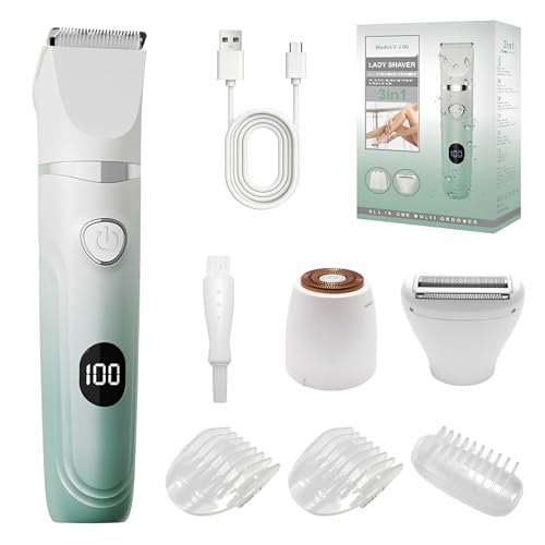 Rasoir Electrique Femme, Tondeuse Femme Intime 3 en 1, Epilateur Electrique pour le Visage, les Aisselles, les Jambes, les Bras et la Zone Bikini, Utilisation...