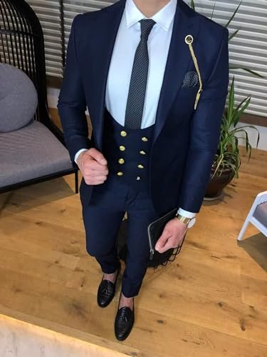 Men's Suit Slim Fit - 3 Piece Suits for Men Double Breasted Suit One Button Blazer Wedding Party Prom Jacket Vest & Pants Set4