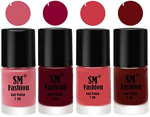 Image of Nail Polish Combo Set (Pack of 4) Quick Dry Gel Finish Nail Paint | Nude Pink,Boysenberry,Punch Pink,Wine Red | 7 ml Each