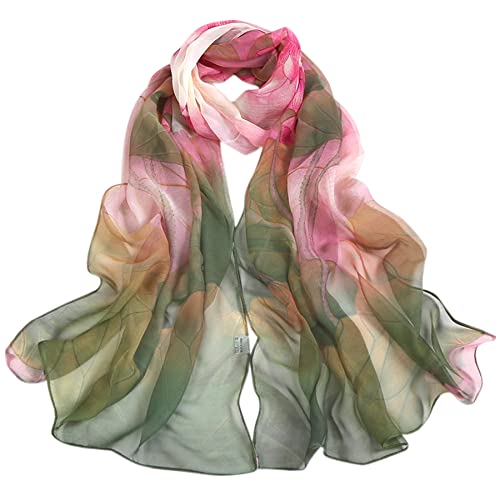 ANKOMINA Women Floral Printing Silk Scarf Shawls Chiffon Bandana Long Wraps Summer Beach Hijab