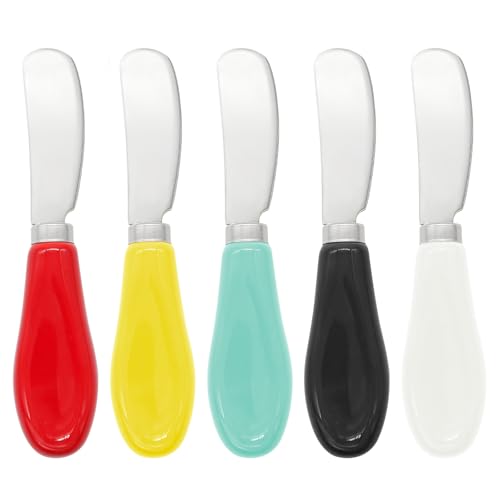 Yivioep 5Pcs Multi-Color Butter Knife Spreader Set, Stainless Steel Butter Knife Porcelain Handle Cheese Spreader for Kitchen Baking Dips Jams
